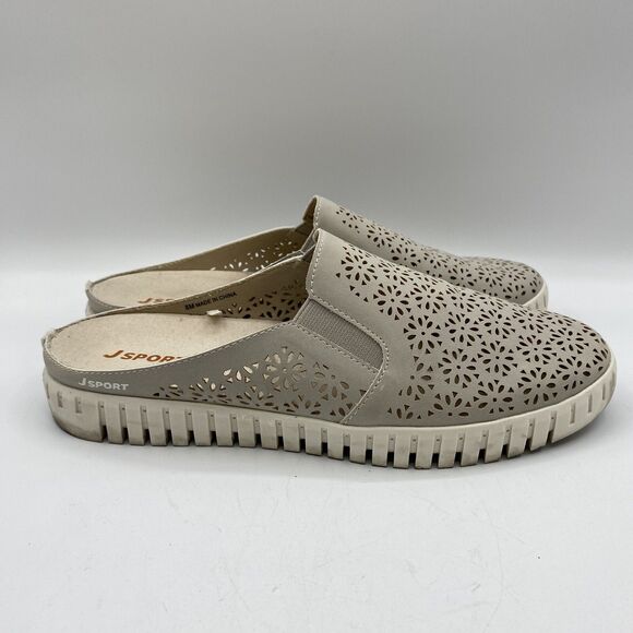 Jsport Women's Taupe Floral Laser Cut Slip On Mule Sneaker Size 8 - Picture 1 of 7